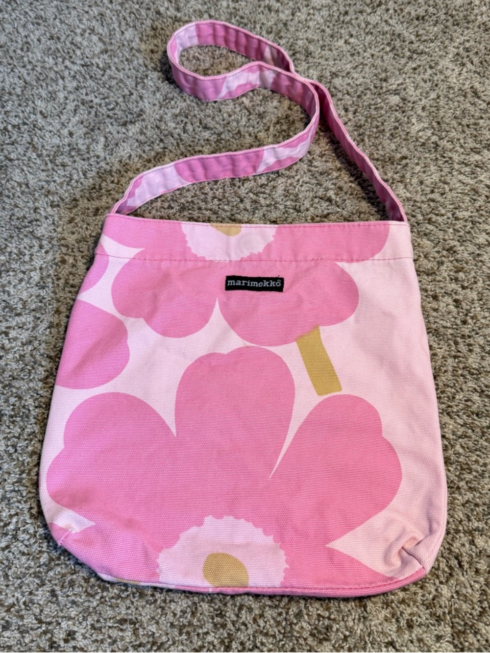 Vintage Marimekko Pink Floral Unikko Canvas Shoulder Bag